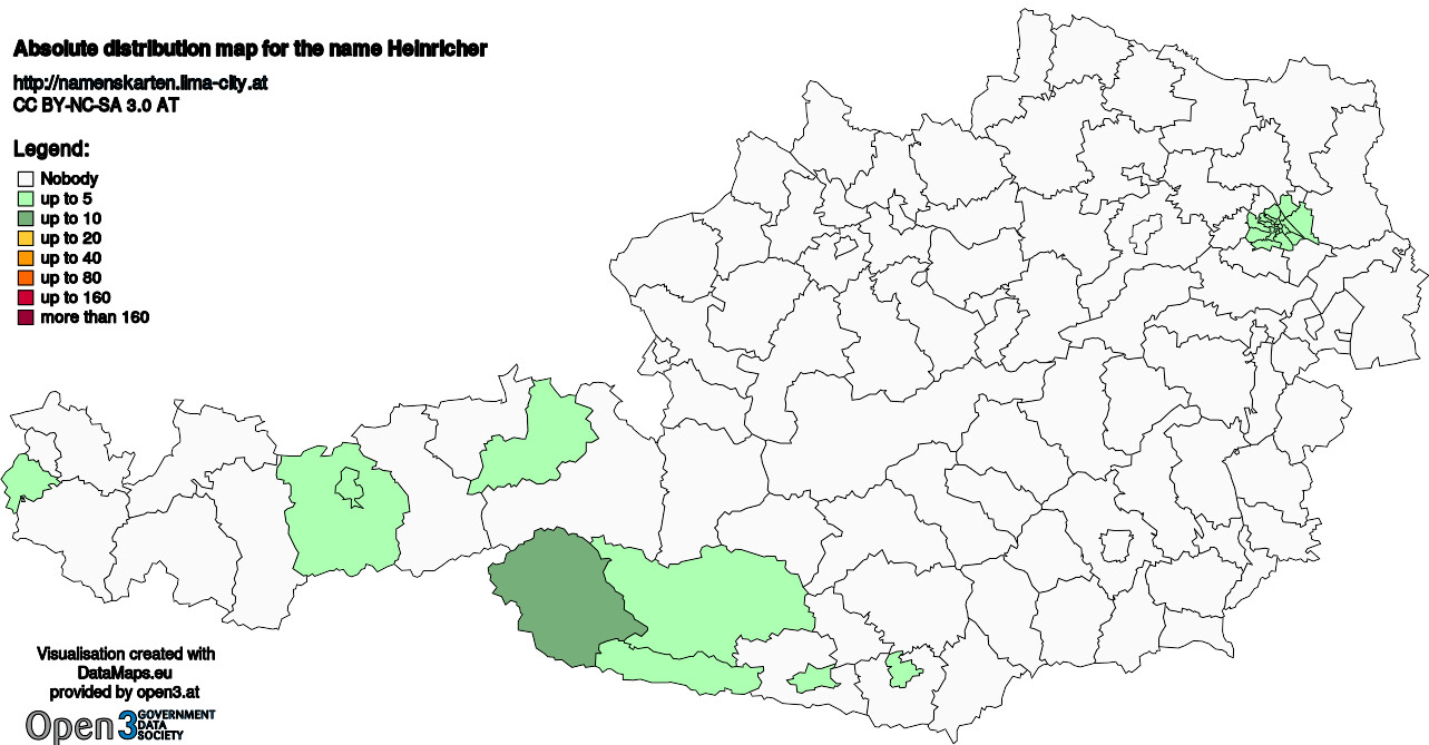 Absolute Distribution maps for surname Heinricher