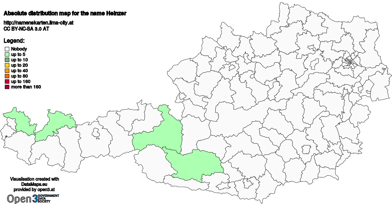 Absolute Distribution maps for surname Heinzer