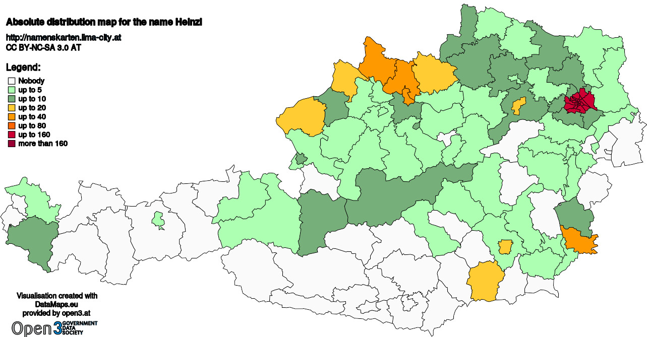 Absolute Distribution maps for surname Heinzl