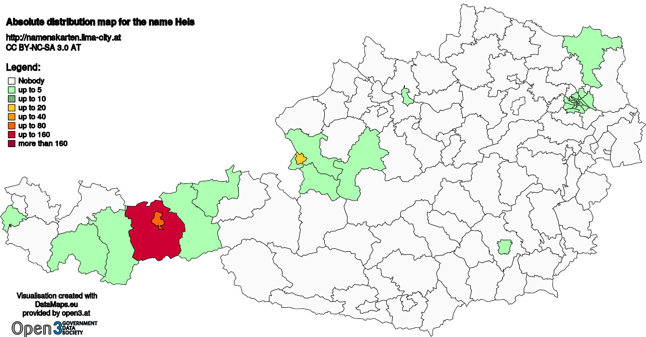 Absolute Distribution maps for surname Heis