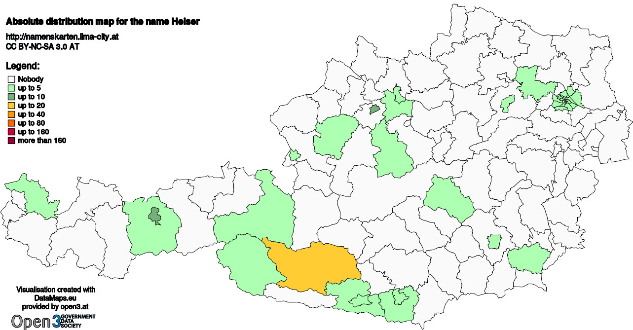 Absolute Distribution maps for surname Heiser