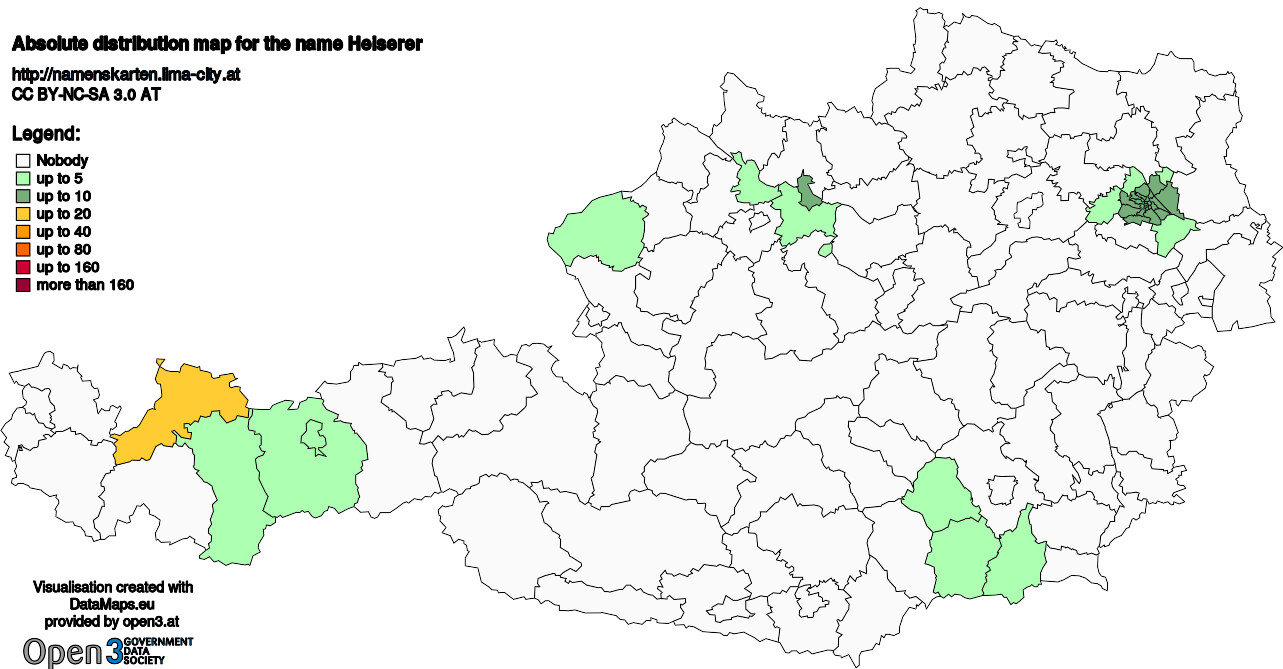 Absolute Distribution maps for surname Heiserer