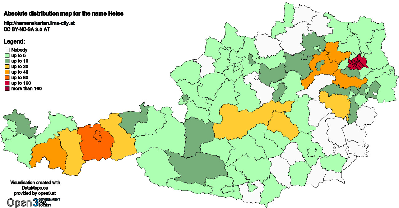 Absolute Distribution maps for surname Heiss