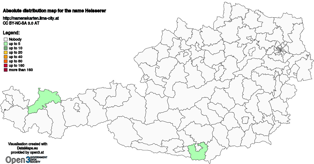 Absolute Distribution maps for surname Heisserer