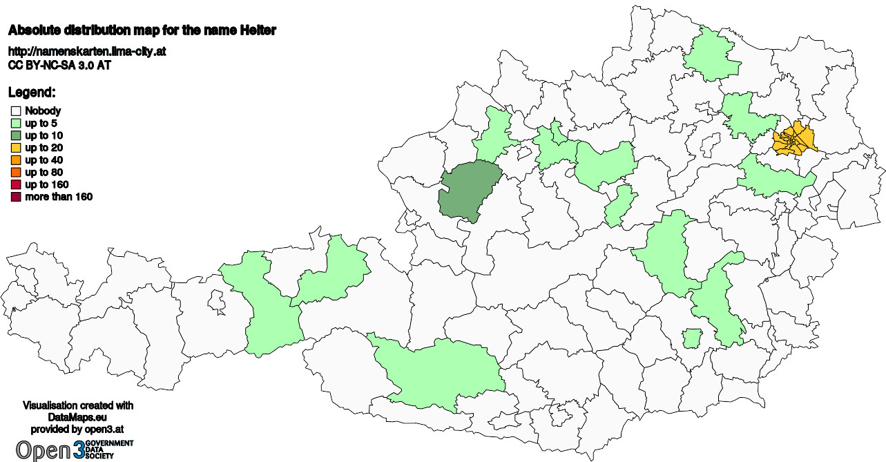 Absolute Distribution maps for surname Heiter