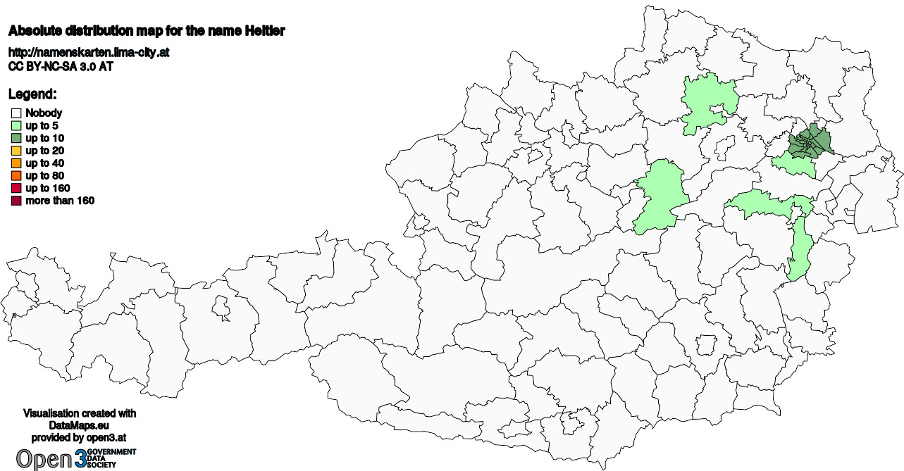 Absolute Distribution maps for surname Heitler