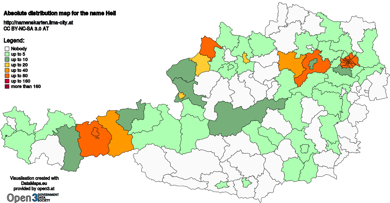 Absolute Distribution maps for surname Hell