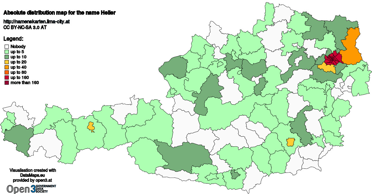 Absolute Distribution maps for surname Heller