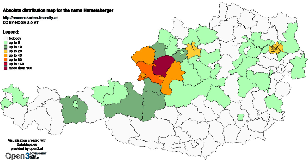 Absolute Distribution maps for surname Hemetsberger