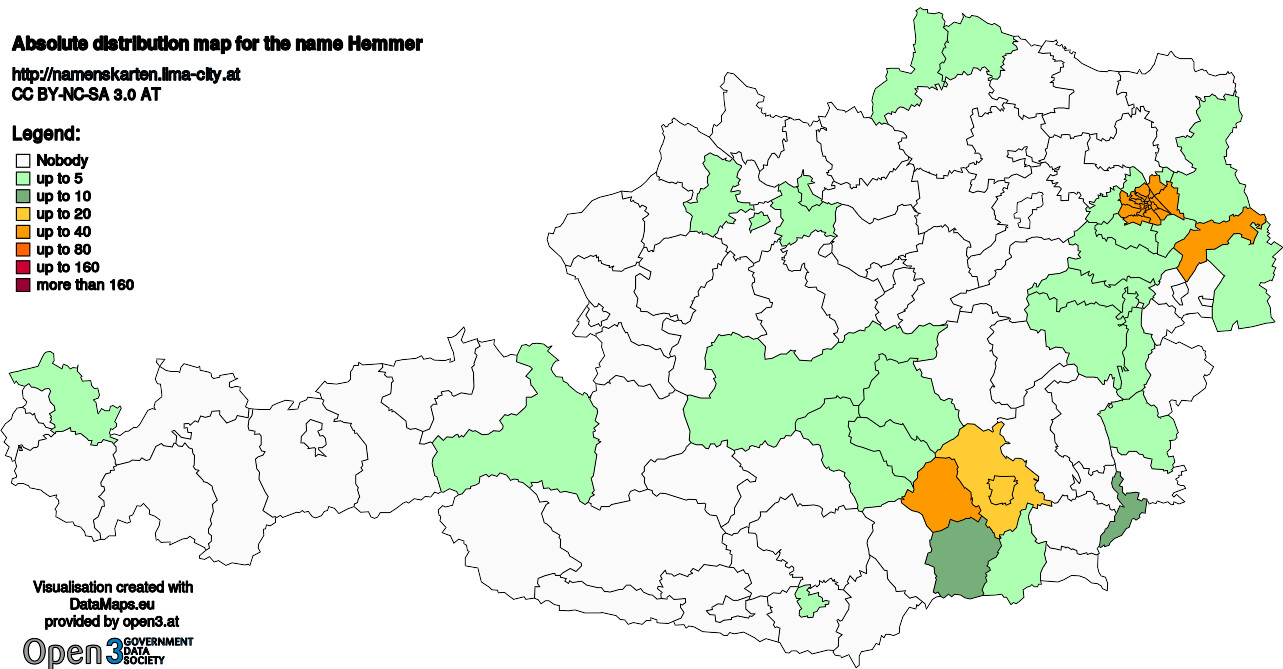 Absolute Distribution maps for surname Hemmer