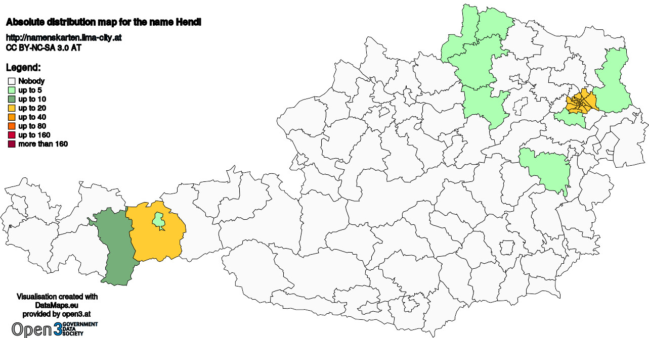 Absolute Distribution maps for surname Hendl