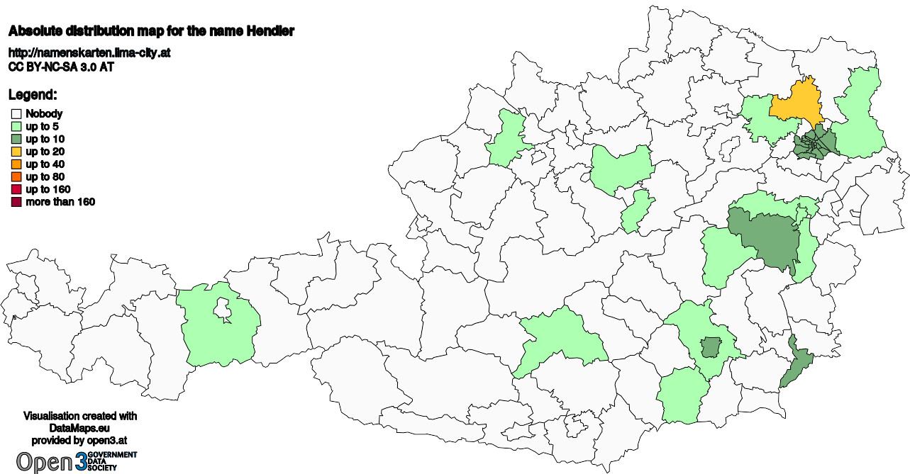 Absolute Distribution maps for surname Hendler