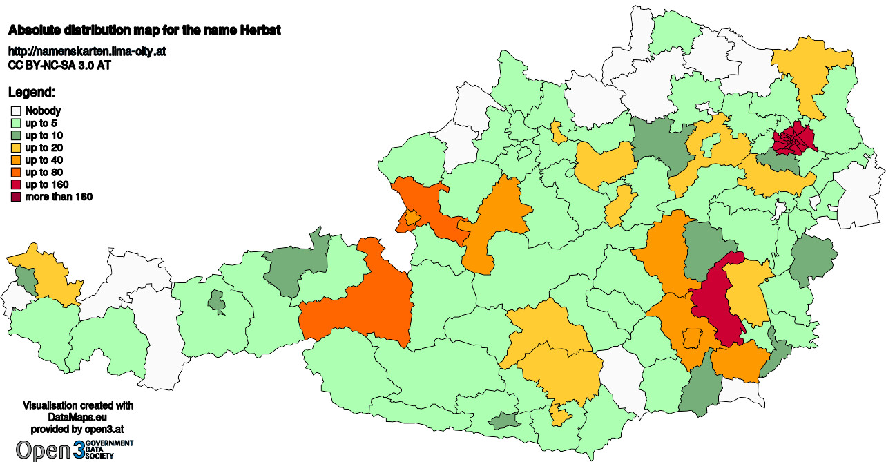 Absolute Distribution maps for surname Herbst