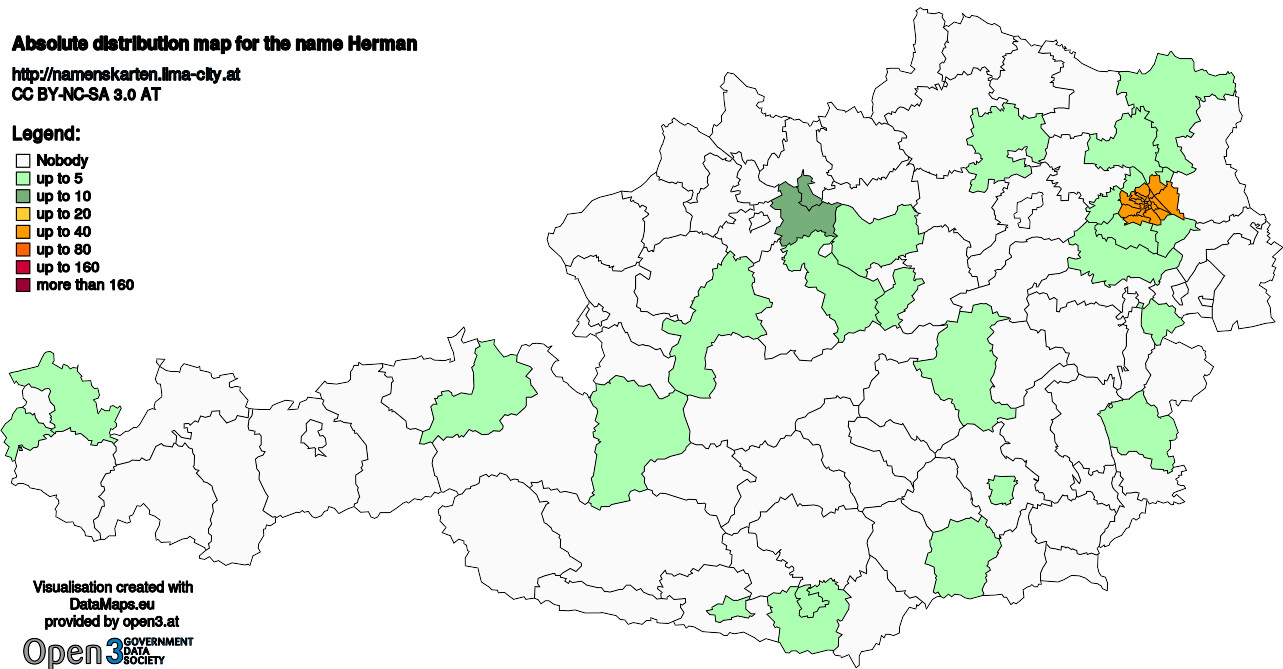 Absolute Distribution maps for surname Herman