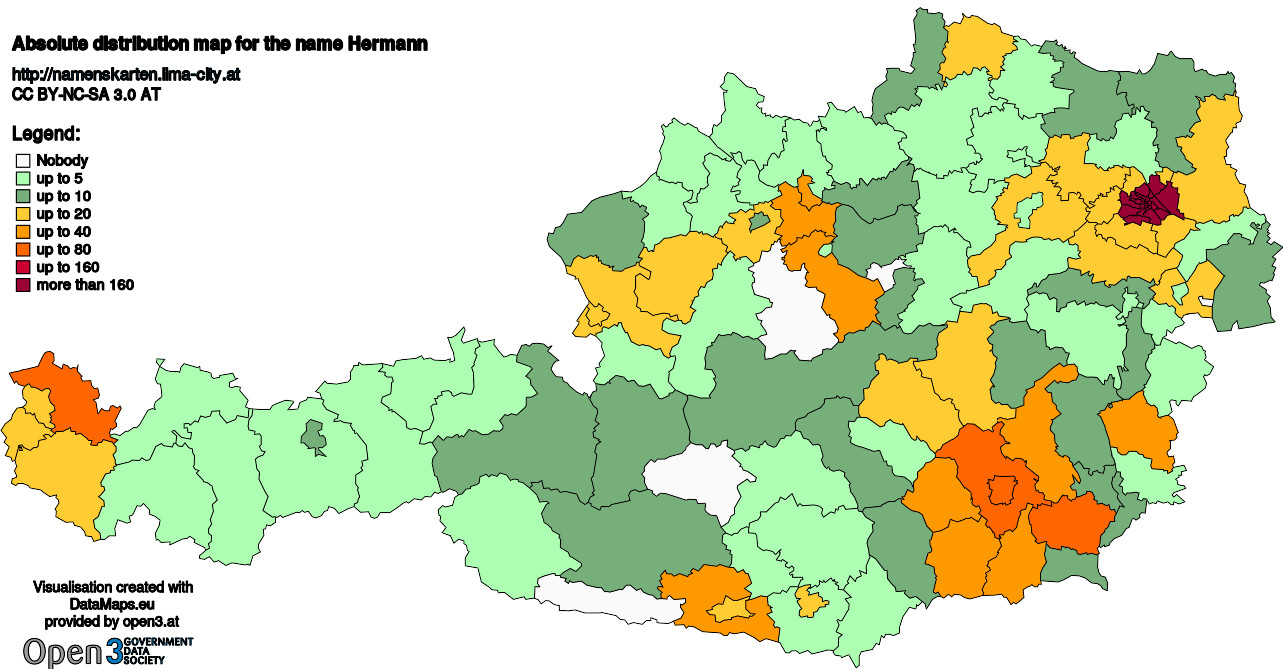 Absolute Distribution maps for surname Hermann