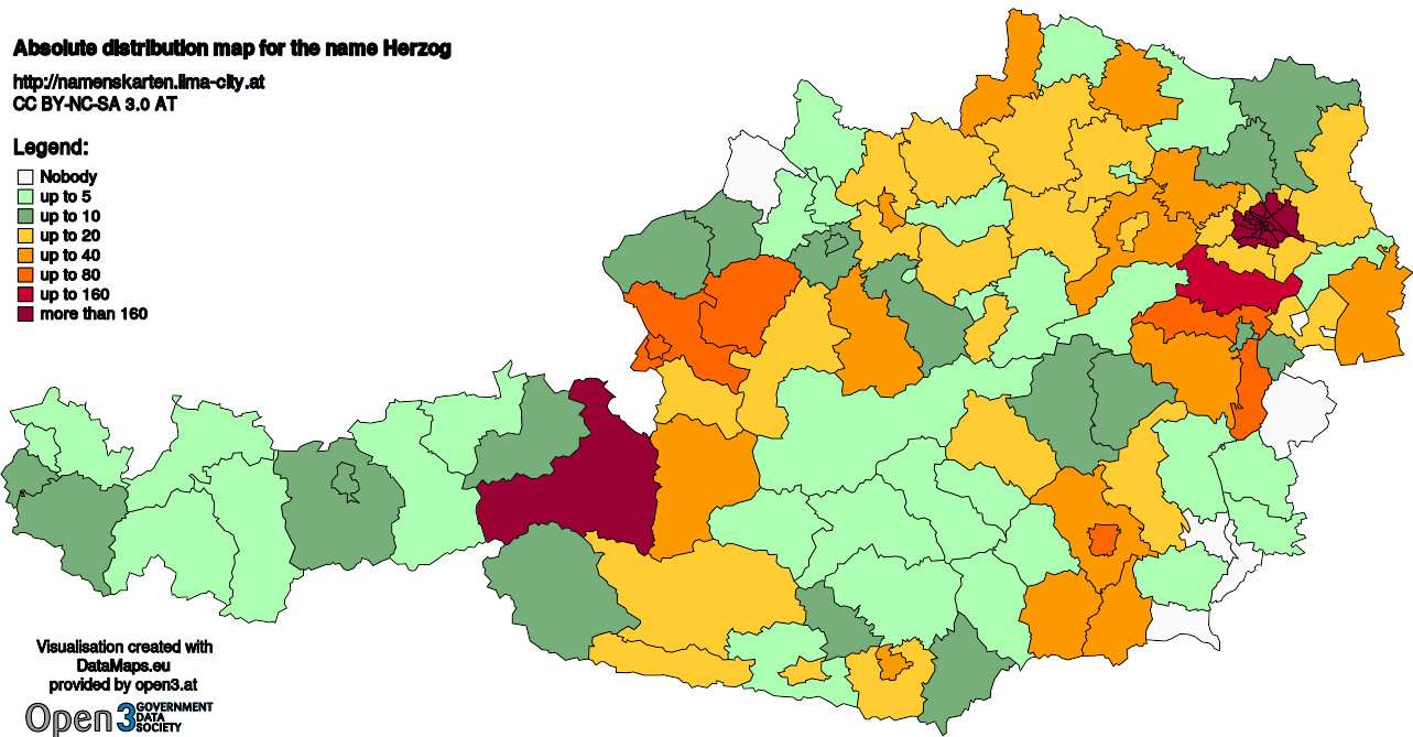 Absolute Distribution maps for surname Herzog