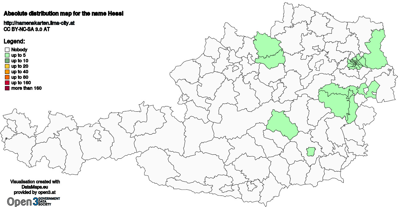 Absolute Distribution maps for surname Hessl