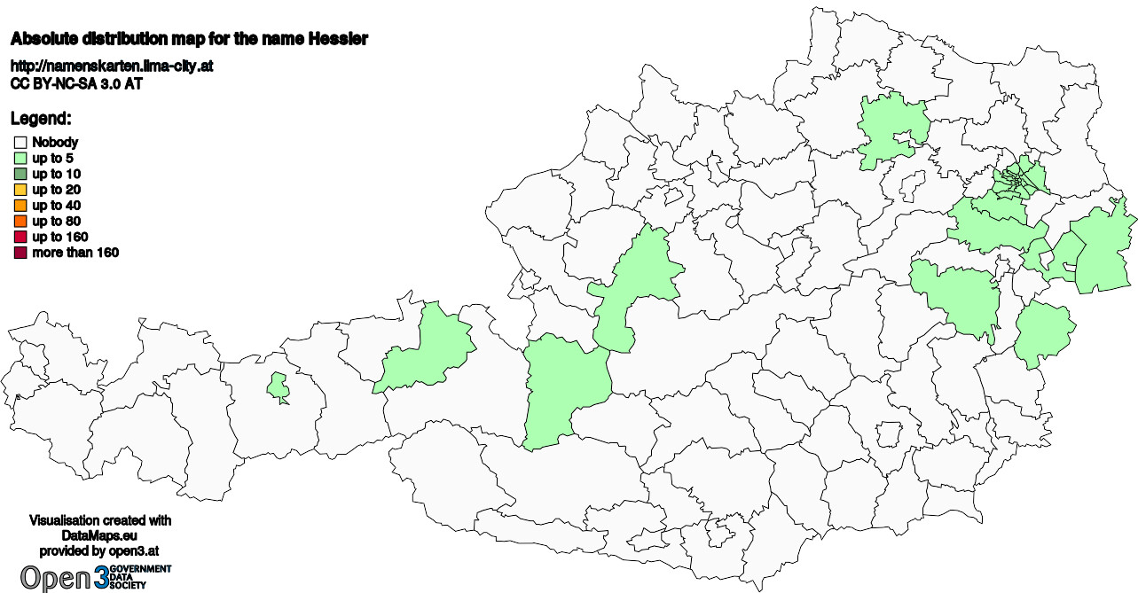 Absolute Distribution maps for surname Hessler