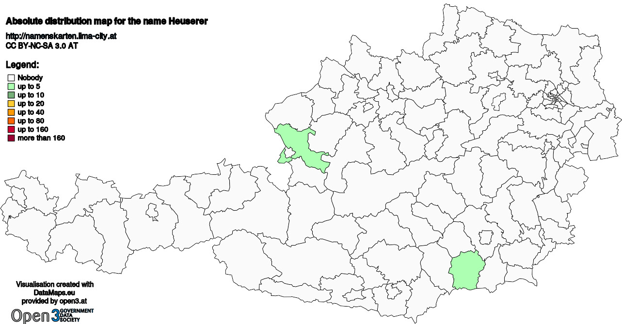 Absolute Distribution maps for surname Heuserer