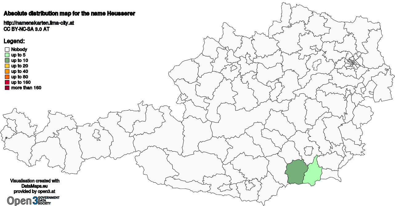 Absolute Distribution maps for surname Heusserer
