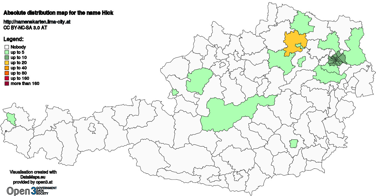 Absolute Distribution maps for surname Hick