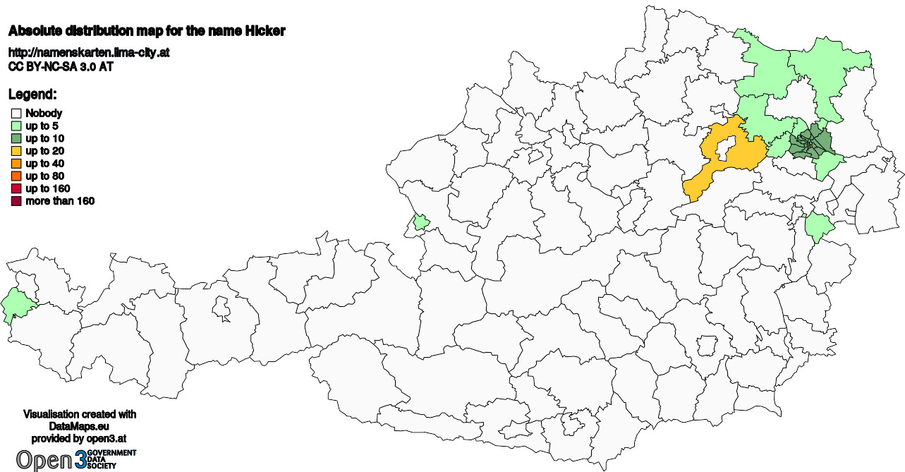 Absolute Distribution maps for surname Hicker