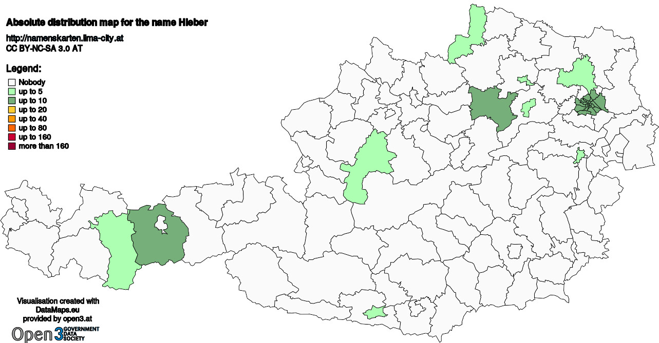 Absolute Distribution maps for surname Hieber