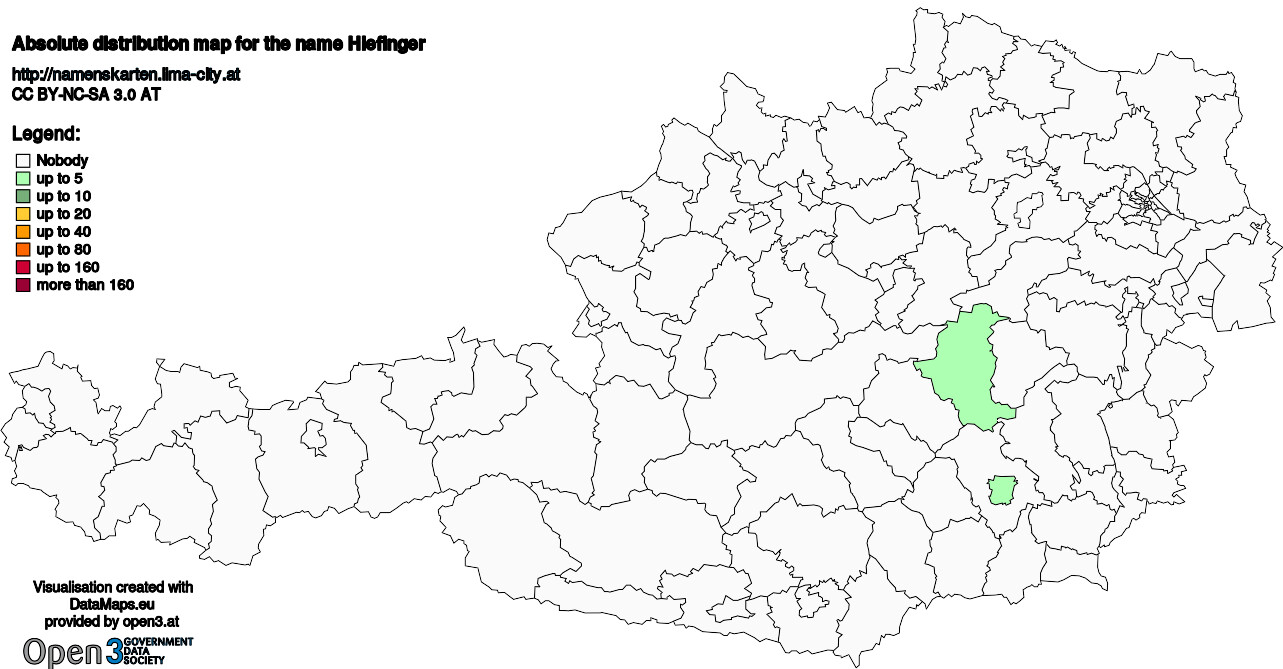 Absolute Distribution maps for surname Hiefinger