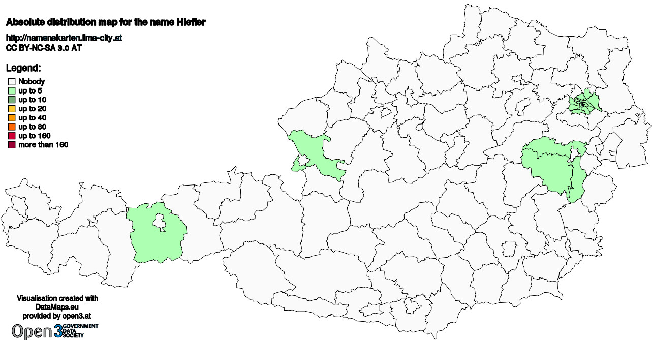 Absolute Distribution maps for surname Hiefler