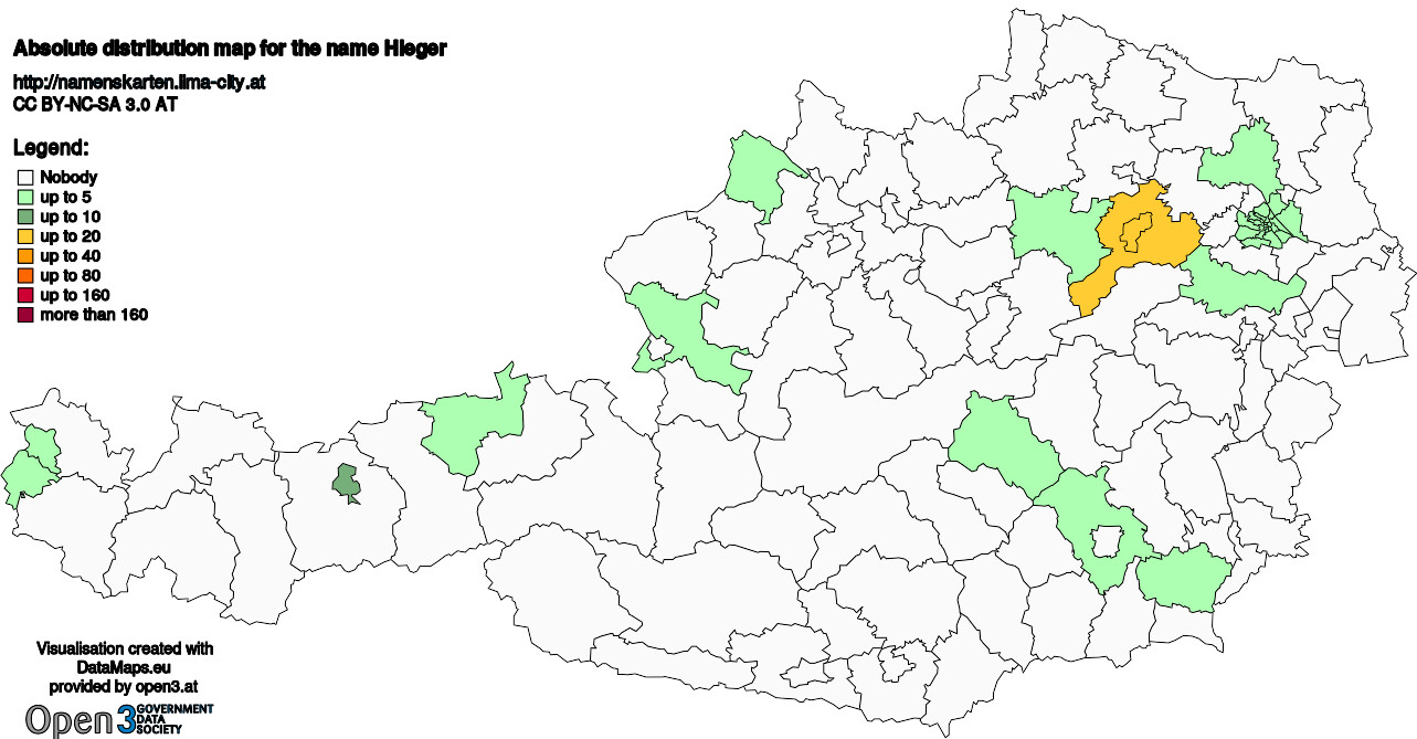 Absolute Distribution maps for surname Hieger