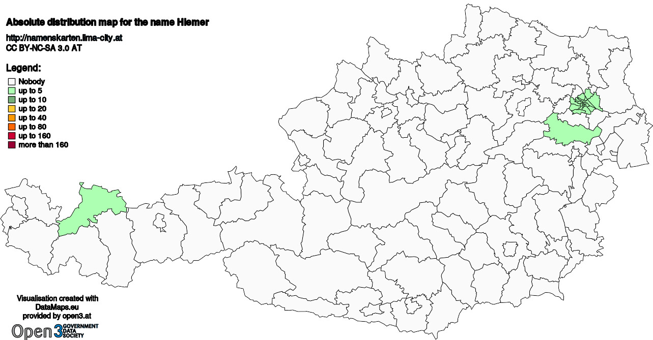 Absolute Distribution maps for surname Hiemer