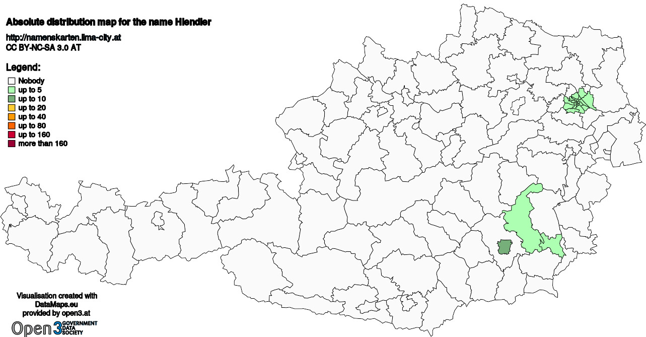 Absolute Distribution maps for surname Hiendler