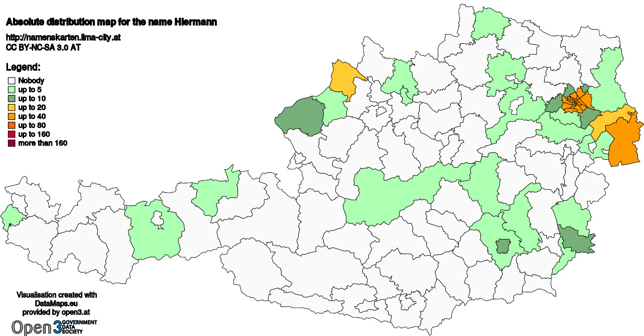 Absolute Distribution maps for surname Hiermann