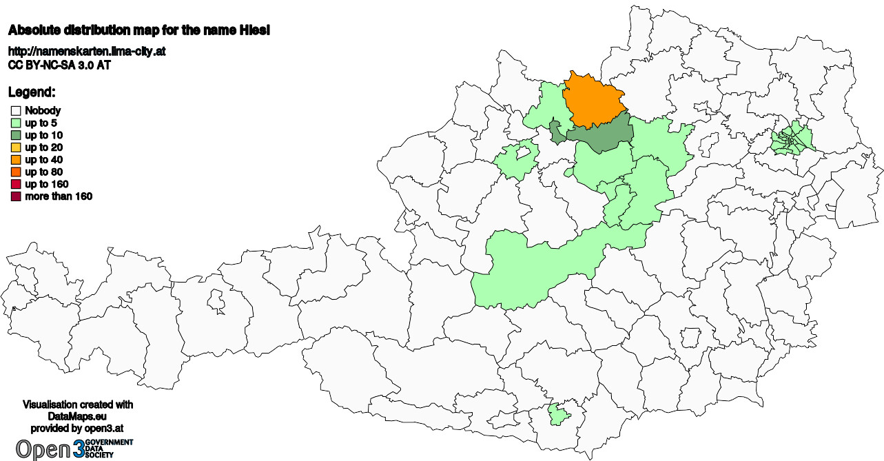 Absolute Distribution maps for surname Hiesl