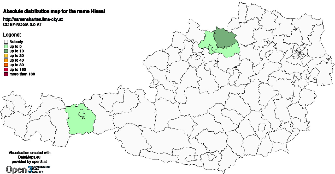 Absolute Distribution maps for surname Hiessl