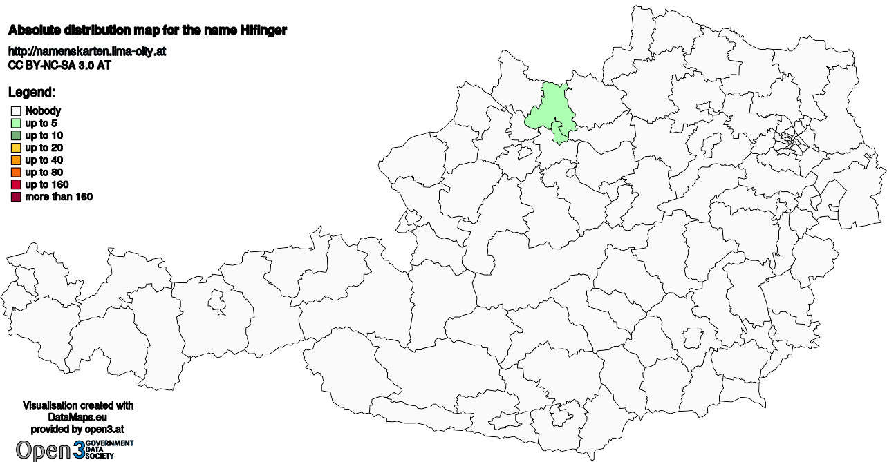 Absolute Distribution maps for surname Hifinger