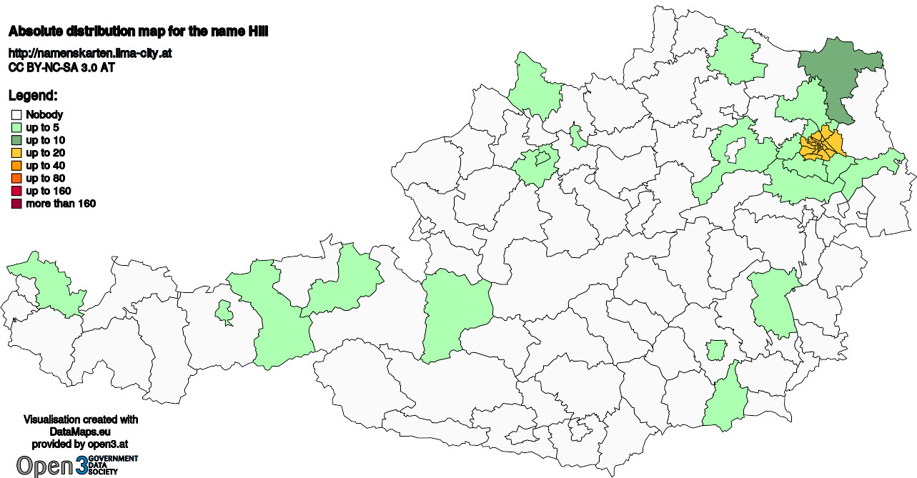 Absolute Distribution maps for surname Hill