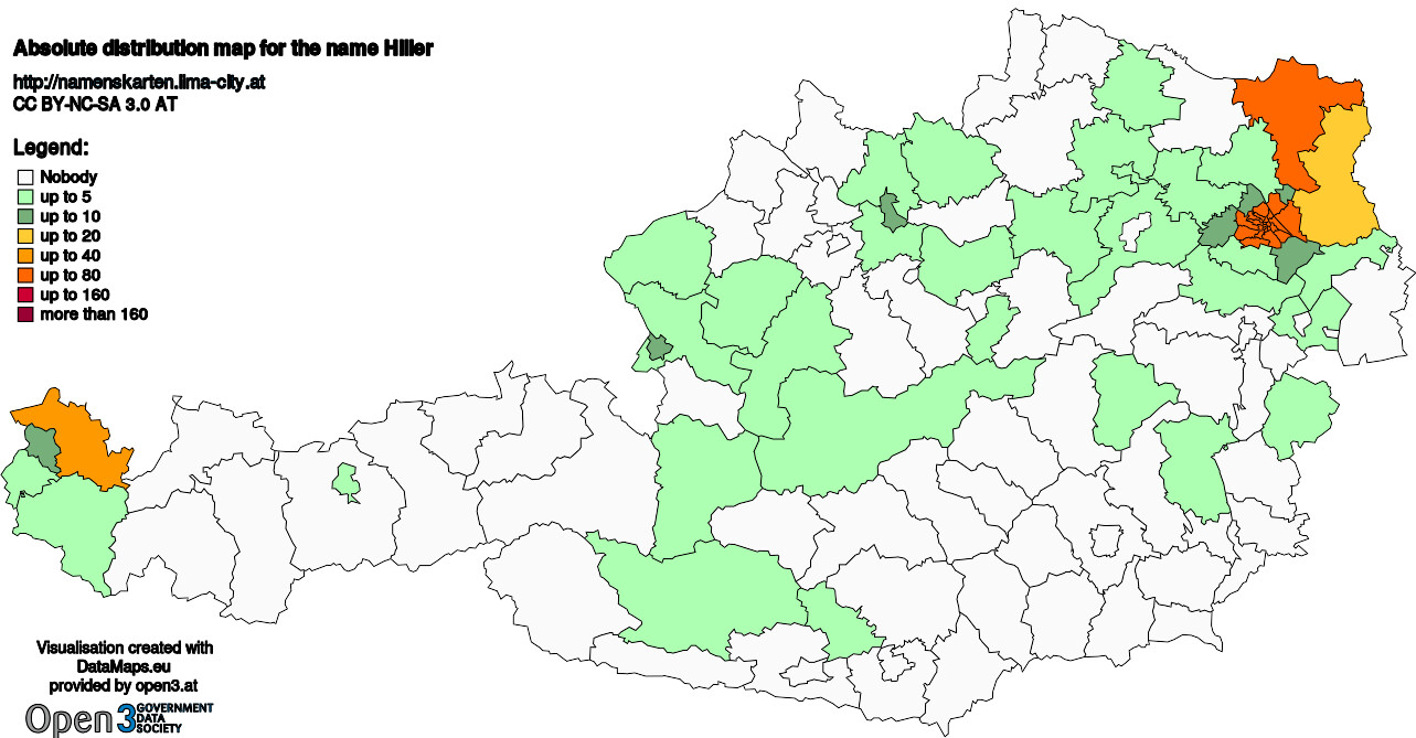 Absolute Distribution maps for surname Hiller