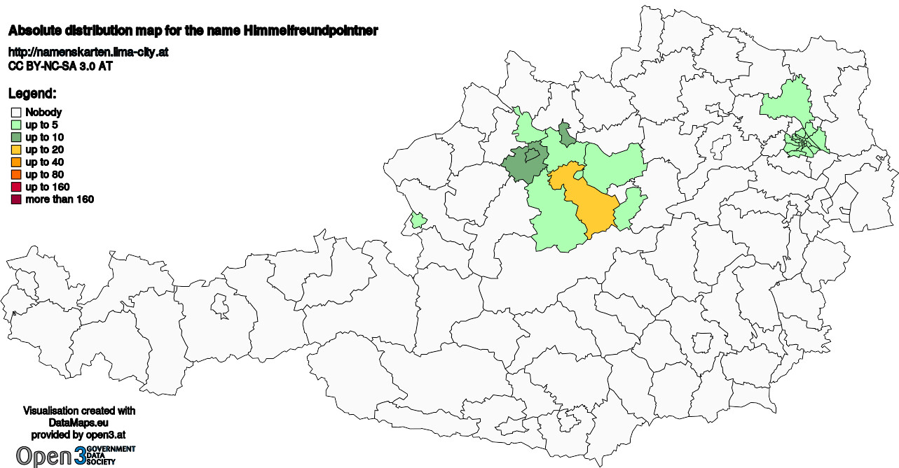 Absolute Distribution maps for surname Himmelfreundpointner