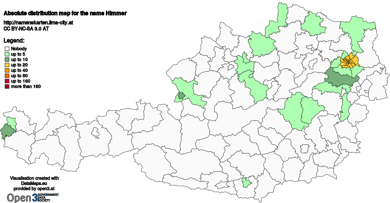 Absolute Distribution maps for surname Himmer