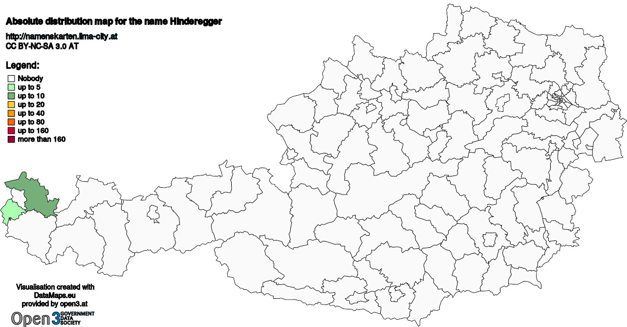 Absolute Distribution maps for surname Hinderegger