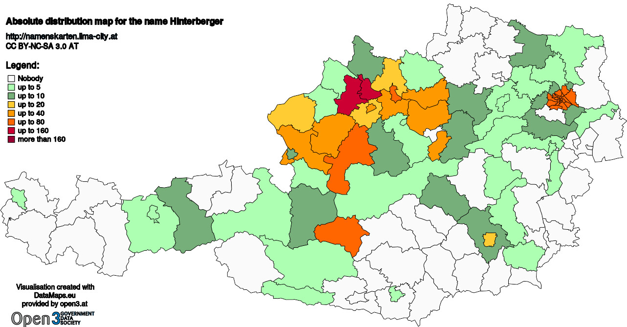 Absolute Distribution maps for surname Hinterberger