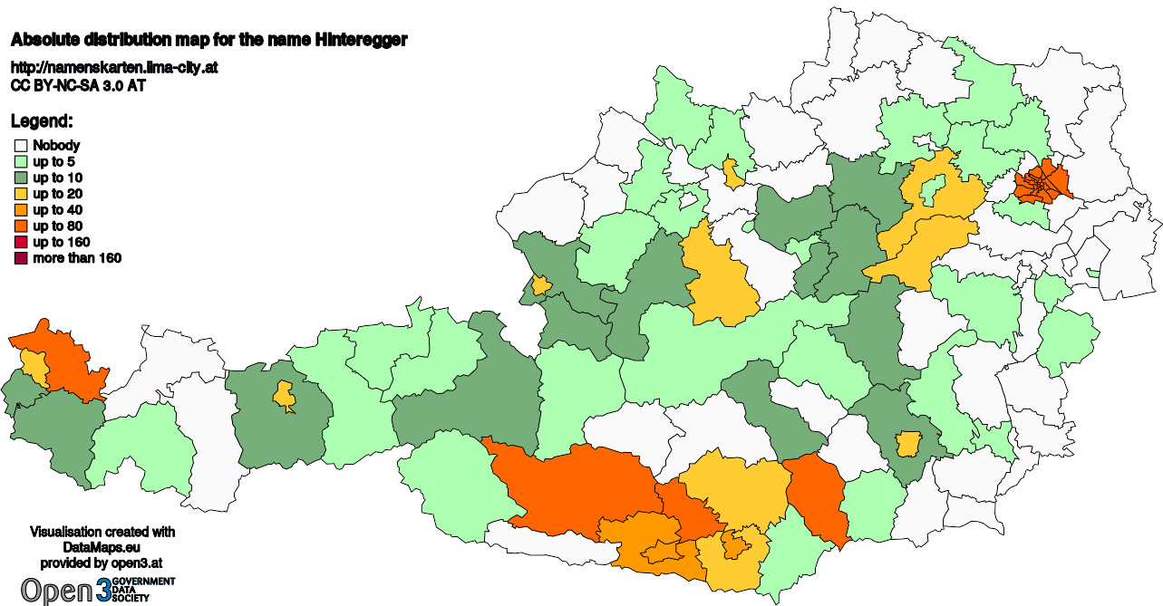 Absolute Distribution maps for surname Hinteregger