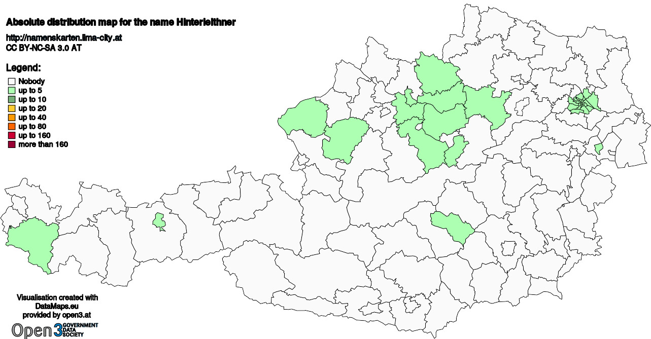 Absolute Distribution maps for surname Hinterleithner