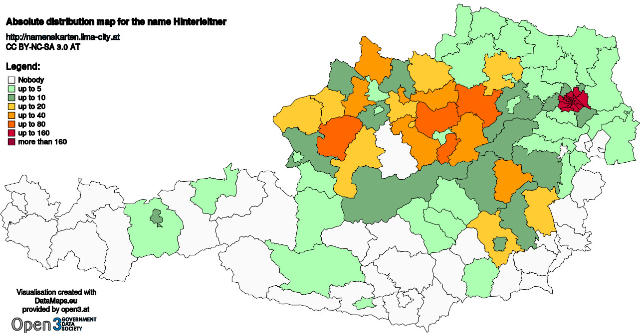 Absolute Distribution maps for surname Hinterleitner