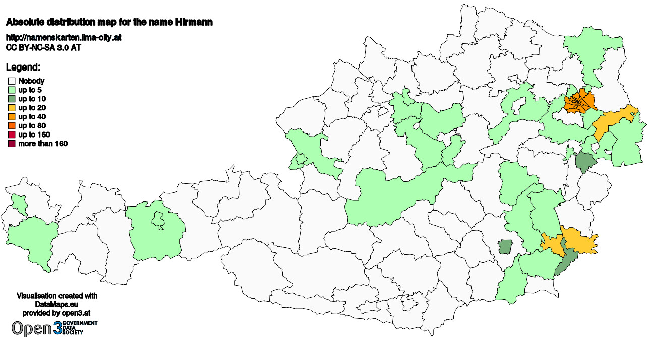 Absolute Distribution maps for surname Hirmann