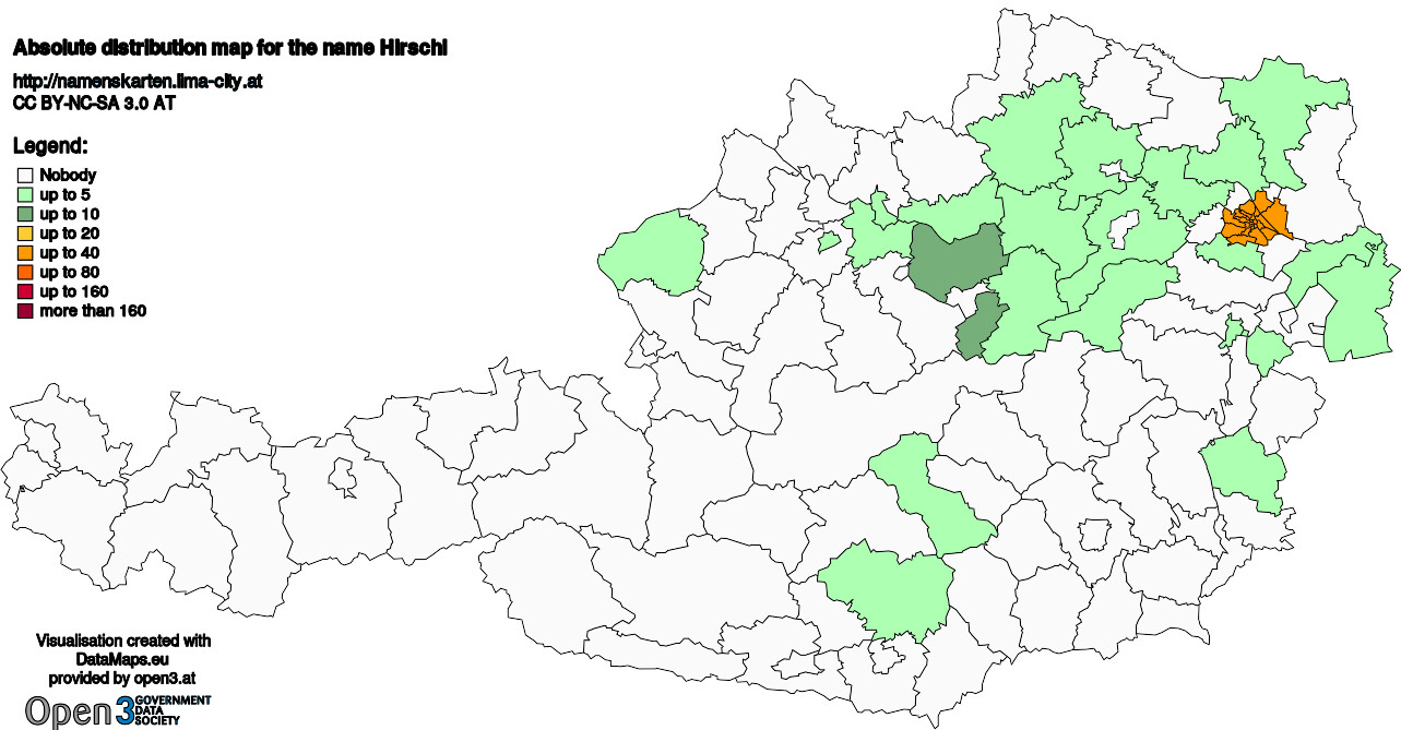 Absolute Distribution maps for surname Hirschl