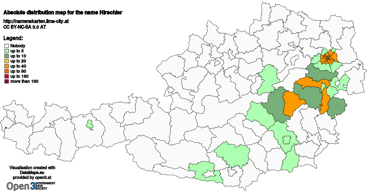 Absolute Distribution maps for surname Hirschler