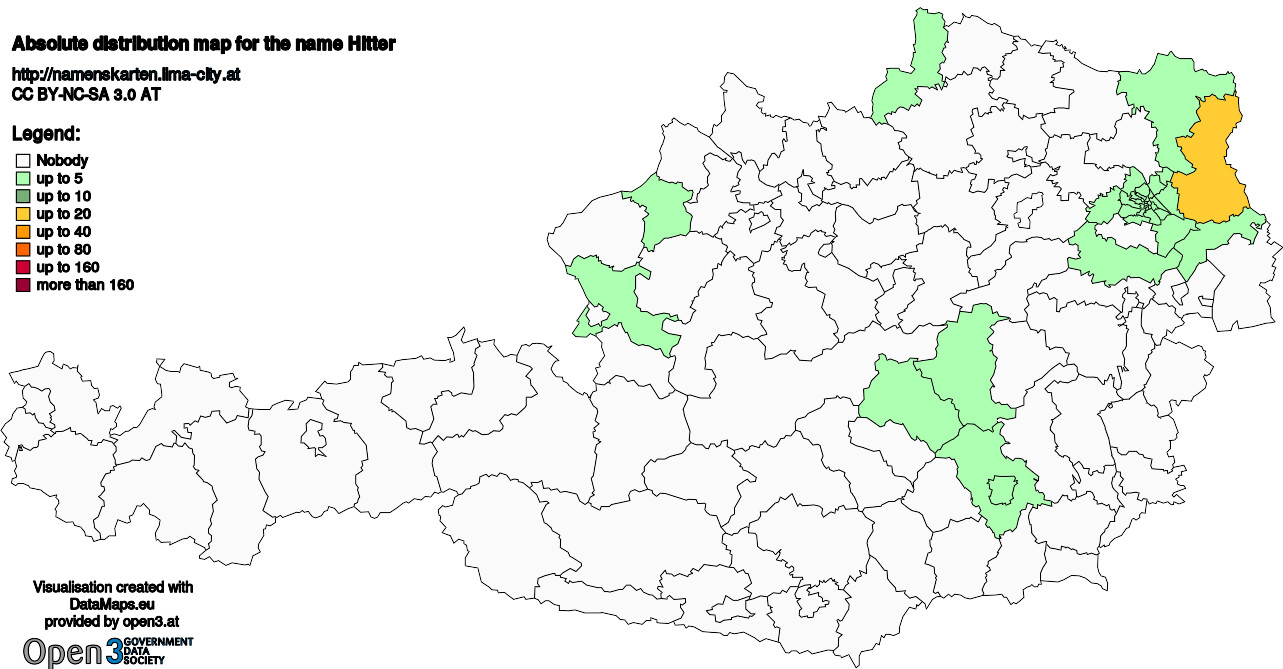 Absolute Distribution maps for surname Hitter