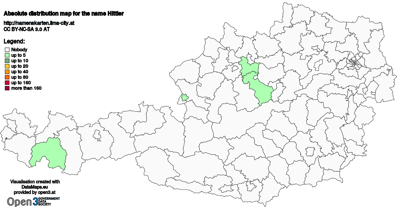 Absolute Distribution maps for surname Hittler